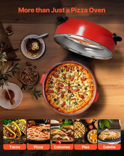 Miniatura 5 de VEVOR Horno de pizza, máquina eléctrica de pizza de 12 pulgadas, cocina eléctrica de pizzas de 1200 W con revestimiento antiadherente, apertura