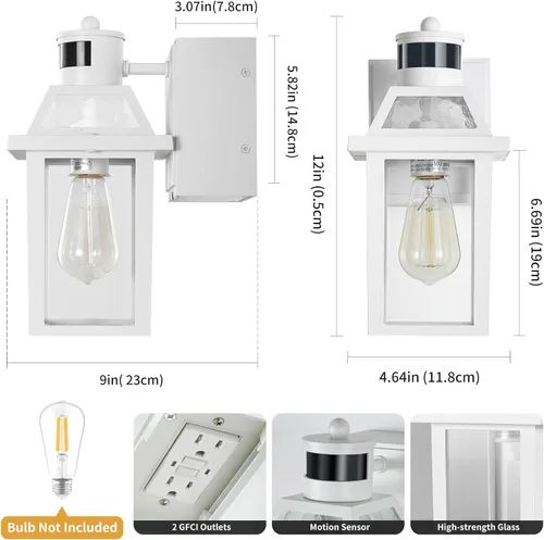 Miniatura 8 de Yisuro Luces de Porche con Tomacorriente GFCI, Sensor de Movimiento de Anochecer a Amanecer para Exteriores, Luminaria Exterior con 3 Modos