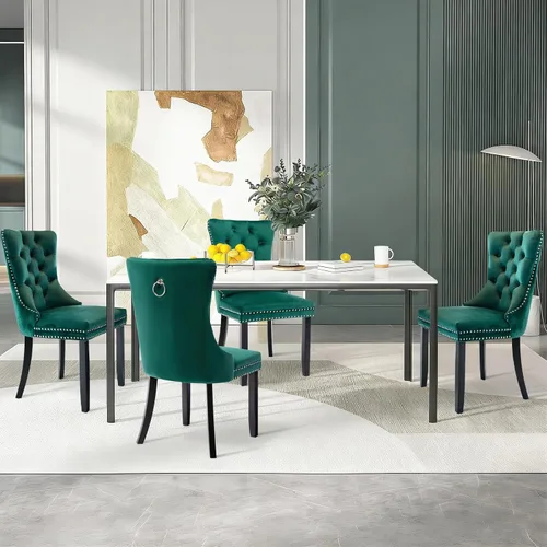 Miniatura 8 de SoarFlash Juego de 4 Sillas de Comedor de Terciopelo, Silla Lateral de Respaldo Alto, Silla Lateral Tapizada Moderna de Alta Gama con Capitoné