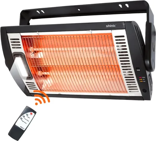 Shinic Calentadores eléctricos de garaje con control remoto, calentador de cuarzo radiante montado en el techo de 1500 W/750 W con luz de trabajo,
