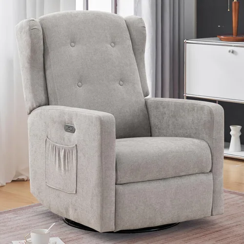 Miniatura 9 de Ketaiyou Silla reclinable giratoria eléctrica, con respaldo alto, silla mecedora eléctrica para guardería, puertos USB y tipo C, sillón reclinable