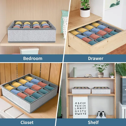Miniatura 4 de Joyoldelf Organizador de cajones para calcetines, organizador de ropa interior, organizador de 16 celdas de tela, cajas de almacenamiento para Gris