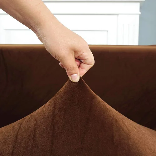Miniatura 4 de ZPEE Funda elástica de felpa para sofá modular en forma de L, a prueba de polvo, protector de sofá para perro, cojín de sofá esquinero Marrón