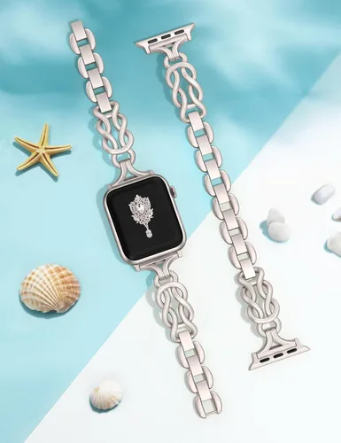 Miniatura 3 de TOYOUTHS - Pulsera celta compatible con bandas de Apple Watch 38/40/41/42/44/45/46/49 mm para mujeres, cadena elegante de joyería de metal de acero