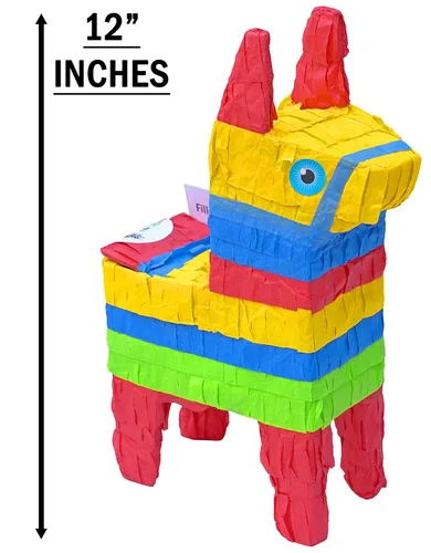 Miniatura 8 de Bonita piñata de burro de 12 pulgadas prerellena con cantidades variadas de caramelos populares y etiqueta de mensaje adjunta para amigos, familia