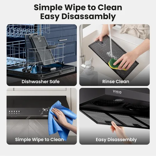 Miniatura 7 de VIKIO HOME Campana extractora para debajo del gabinete de 30 pulgadas, ventilación de cocina de doble motor de 580 CFM con luces LED, control