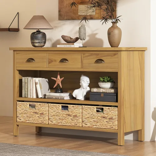 Miniatura 20 de Mesa consola clásica de 63 pulgadas con 4 cajones de almacenamiento y 1 estante, aparador de madera para sala de estar, pasillo, entrada, cocina