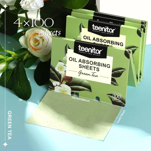 Miniatura 2 de Teenitor Hojas de secado de aceite para la cara, 400 hojas de té verde absorbentes de aceite hojas de papel secante para piel grasa, almohadillas
