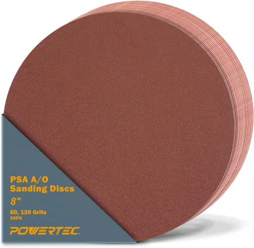 Miniatura 10 de POWERTEC 10 discos de lijado PSA de grano 180 de 8 pulgadas, papel de lija autoadhesivo, 8 pulgadas para paneles de yeso, carpintería, pintura