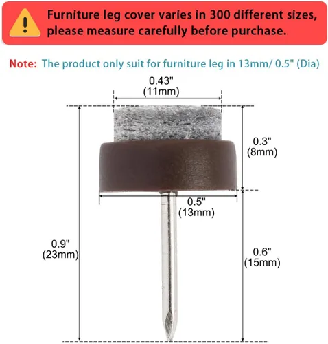 Miniatura 2 de uxcell Home Mesa Silla Muebles Patas Patas Protector de Piso 13mm/0.5" Diámetro 13mm/0.5" Dia Pack de 32 Marrón Oscuro