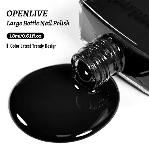 Miniatura 7 de OpenLive Esmalte de uñas negro de 0.6 fl oz, gran volumen, secado rápido, secado rápido y de larga duración, arte de uñas de color para bricolaje