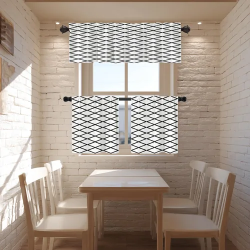 Miniatura 7 de Cortinas opacas de poliéster multicapa para cafetería, con diseño de diamantes, 2 unidades, 26 x 24 pulgadas