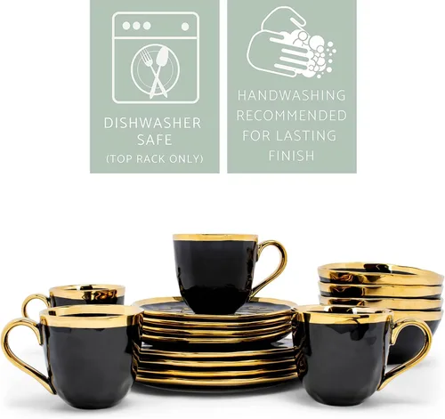 Miniatura 5 de Elanze Designs Juego de vajilla de 16 piezas de platos, tazones y tazas de porcelana cerámica con burbuja metálica - Servicio para 4, negro