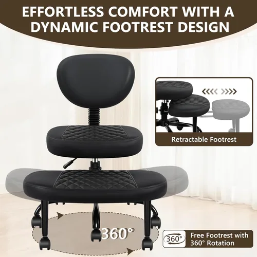 Miniatura 6 de AtHope - Silla de oficina ergonómica con patas cruzadas con ruedas - Altura ajustable para meditación, escritorio para TDAH y yoga - Diseño ancho