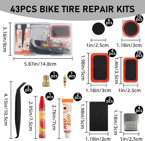 Miniatura 2 de Kit de reparación de neumáticos de bicicleta, kit de parche de tubo de bicicleta de 101 piezas con parches de vulcanización y pegamento