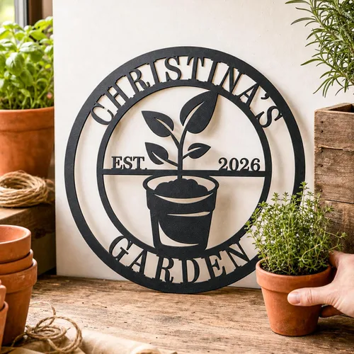 Miniatura 5 de Letrero de metal personalizado para jardín, letrero de pared para decoración al aire libre con nombre personalizado, arte de pared con apellido