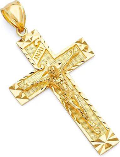 The World Jewelry Center Colgante de cruz de Jesús con crucifijo religioso de oro amarillo de 14 quilates Oro de 14 quilates