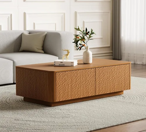 Miniatura 39 de Mesa de centro de madera, 39.37 pulgadas, cuadrada de mediados de siglo, mesa central de madera moderna de madera de fibropanel de densidad media