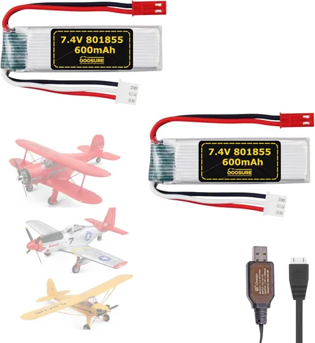 Batería de 7.4V 600mAh 801855 compatible con WLtoys Toys XK A280 A160 A300 RC Airplane, P51 Mustang 4 canales 6G/3D sin escobillas 2.4G avión de