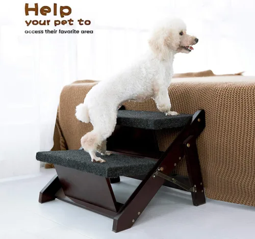 Miniatura 4 de MEWANG - Escaleras de madera para mascotas/escalones para mascotas, escaleras plegables 2 en 1 y rampa para camas y autos, escalera portátil