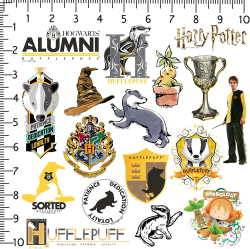 Miniatura 2 de Harry Potter Hufflepuff Theme - Calcomanías de vinilo de 50 unidades – Crestas de casa, símbolos de tejón y diseños de personajes para laptop
