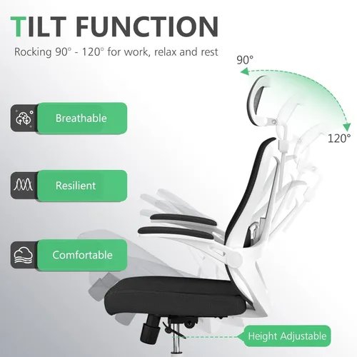 Miniatura 3 de Silla ergonómica de malla para computadora de oficina de 300 libras, silla de escritorio con ruedas de altura ajustable con reposabrazos abatibles