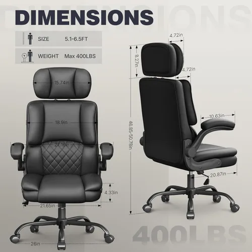 Miniatura 2 de Silla ergonómica de oficina ejecutiva, silla de computadora con reposacabezas ajustable, silla de escritorio de piel sintética, silla giratoria