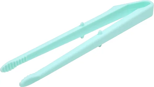 Miniatura 4 de Seki Japan Chip Tong, 5.5 pulgadas, mini pinza para alimentos, cuerpo de plástico azul claro, puntas dentadas con estuche para papas fritas, dulces