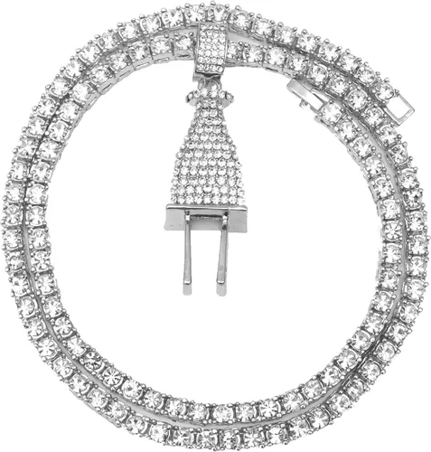 Miniatura 2 de Bling Hip Hop - Colgante de lujo cubierto con diamantes de imitación transparentes, pulsera cubana helada y juego de regalo de anillo brillante