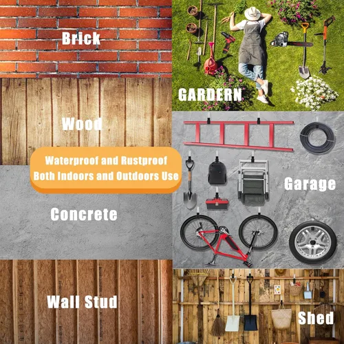 Miniatura 7 de Ganchos de utilidad resistentes para montaje en pared de almacenamiento, ganchos de pared de garaje para manguera, bicicleta, escalera, motosierra