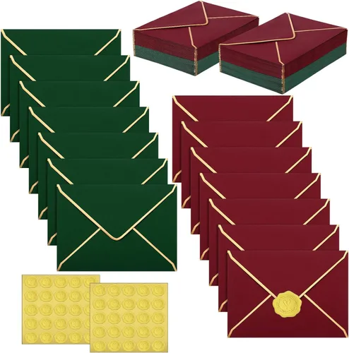 50 piezas de sobres A7 5 x 7 sobres para tarjetas con solapa en V y borde dorado para tarjetas de invitación de boda, graduación, baby shower, Verde
