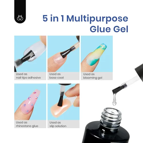 Miniatura 5 de Beetles - Kit de uñas de gel transparente, almendra, mediano, 500 piezas, 10 tamaños, con mini lámpara de uñas de pegamento 9 en 1, uñas de otoño
