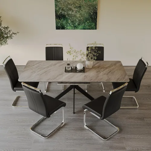 Miniatura 38 de Mesa de comedor de mármol para 4-8, mesa de comedor extensible de 62.4 a 78.15 pulgadas, mesa de cocina moderna, mesa rectangular que ahorra espacio