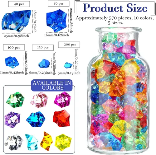 Miniatura 2 de Syhood 570 piezas de 5 tamaños, gemas acrílicas falsas multicolor trituradas, piedras de hielo trituradas, piedras preciosas de plástico, tesoro