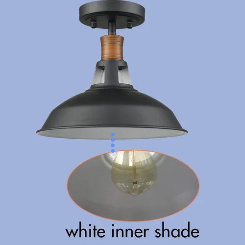 Miniatura 3 de CLAXY - Lámpara de techo industrial semiempotrada con pantalla de granero en blanco y negro Dimmable E26 Barn Ceiling Light Semi-flush Mount for