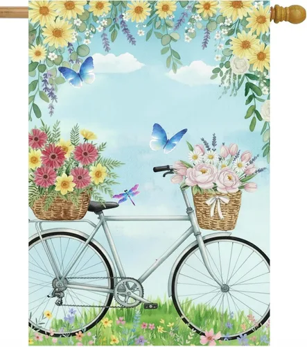 Miniatura 7 de Bandera de bienvenida para primavera y verano para bicicleta, diseño de margaritas, mariposa, paisaje, jardín, patio, 12 x 18 pulgadas, poliéster