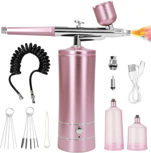 Kit de aerógrafo con compresor, pistola de aerógrafo de mano automática con punta de 0.012 in, recargable, cepillos de aire portátiles para pintura,