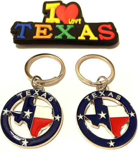 Miniatura 11 de Juego de 2 llaveros de recuerdo de Texas con imán para nevera con texto en inglés "I Love Texas", Diseño de horizonte de Dallas, Mediana