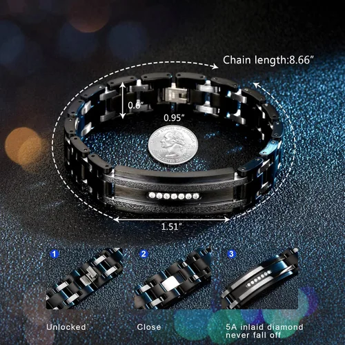 Miniatura 2 de Holizaly Pulsera curvada para hombre, chapado en iones negro y azul, regalos negros para hombres y mujeres, cumpleaños, día de San Valentín, joyas