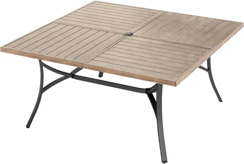 Miniatura 10 de MFSTUDIO Mesa de comedor al aire libre cuadrada de 60" de metal, mesa grande de patio con 8 plazas y agujero ajustable para sombrilla para terraza