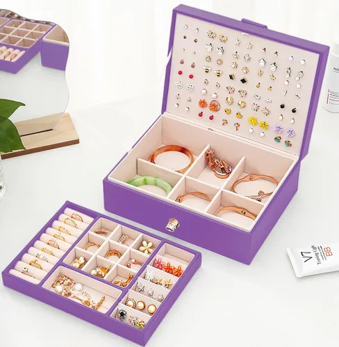 Miniatura 93 de Joyero de pendientes para mujeres y niñas, organizador de aretes de 5 capas, caja organizadora de joyas blanca con candado, collares y aretes