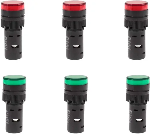 Luces indicadoras LED industriales de 20 mA de 0.630 in x 2.5 pulgadas, ahorro de energía, 3 bombillas verdes y 3 rojas para equipos industriales y