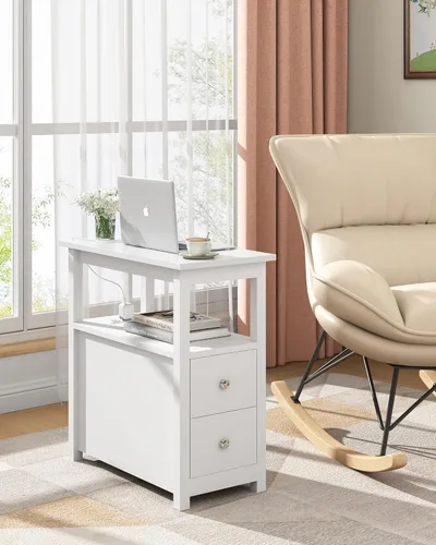 Miniatura 2 de Mesa auxiliar con estación de carga, mesa auxiliar con 2 cajones, puertos USB y tomas de corriente, mesita de noche para espacios pequeños, mesitas