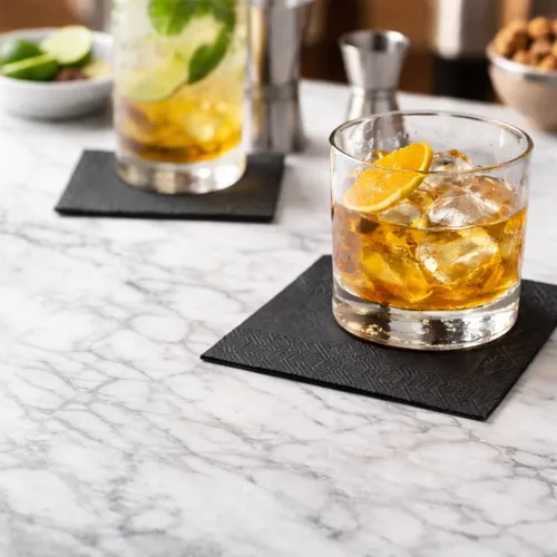Miniatura 4 de Servilletas negras para bebidas, servilletas de papel desechables de 3 capas para bar, cóctel, bodas, cumpleaños, fabricadas en la UE, (20 unidades)