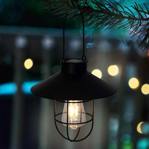 Miniatura 3 de pearlstar Lámpara Solar Colgante para Exterior, Lámpara de Metal con Bombilla Edison Blanca Cálida, Diseño para Jardín, Patio, Porche, Decoración