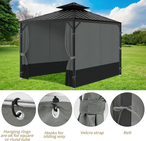 Miniatura 5 de Cortinas de privacidad con cremallera, 4 paneles de pared lateral, reemplazo universal para patio, toldo al aire libre, jardín y patio trasero
