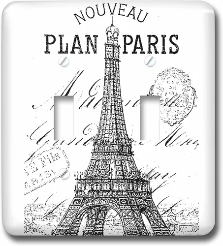 3dRose lsp_110389_2 Nouveau Paris - Interruptor de palanca doble de la Torre Eiffel vintage, multicolor