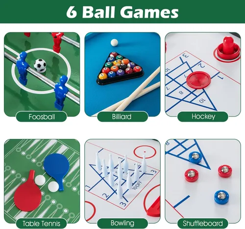 Miniatura 2 de Giantex Mesa de juego múltiple 12 en 1, mesas de juego combinadas de 48 pulgadas con futbolín, hockey, ping pong, piscina, ajedrez, bolos, damas