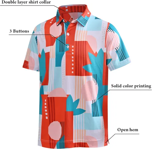 Miniatura 23 de DEOLAX Camisa de golf para hombre, con estampado de moda, atlética, de manga corta, clásica, casual, ajuste seco, suave, para hombres