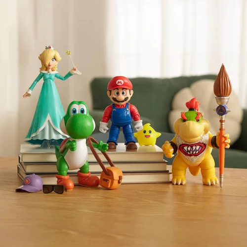 Miniatura 5 de Figuras de acción de la película Super Mario Galaxy de 5 pulgadas Serie 1 – Figura de Yoshi con sombrero, gafas de sol y accesorios de cartera